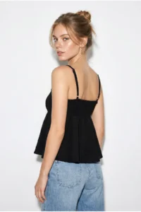 Bianco Lucci Women's V-Neck Bow Detailed Thin Strap Back Gipe Detailed Blouse 20194 - Image 6