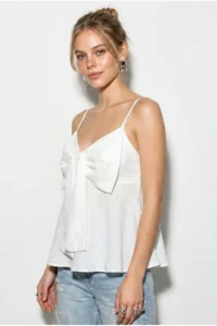 Bianco Lucci Women's V-Neck Bow Detailed Thin Strap Back Gipe Detailed Blouse 20194 - Image 3