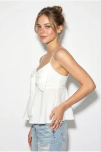 Bianco Lucci Women's V-Neck Bow Detailed Thin Strap Back Gipe Detailed Blouse 20194 - Image 4