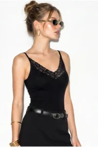 Bianco Lucci Women's Lace Detailed V-Neck Thin Strap Viscose Athlete Blouse 30006 - Image 4
