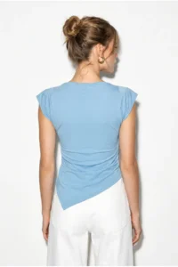 Bianco Lucci Women's Boat Neck Padded Side Ruffle Detailed Asymmetrical Cut Blouse 36001 - Image 5