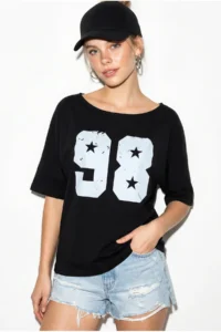 Bianco Lucci Women's Boat Neck Printed Oversize 100% Cotton T-Shirt ÖT100005 - Image 3