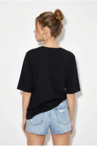 Bianco Lucci Women's Boat Neck Printed Oversize 100% Cotton T-Shirt ÖT100005 - Image 5