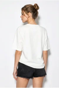 Bianco Lucci Women's Boat Neck Printed Oversize 100% Cotton T-Shirt ÖT100005 - Image 6