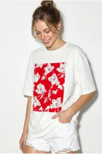 Bianco Lucci Women's Crew Neck Floral Printed Oversize 100% Cotton T-Shirt ÖT100001 - Image 3