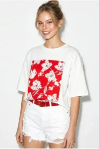 Bianco Lucci Women's Crew Neck Floral Printed Oversize 100% Cotton T-Shirt ÖT100001 - Image 5
