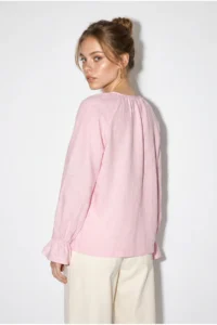 Bianco Lucci Women's Tie Collar Flounce Sleeve Detailed Muslin Crinkle Textured Blouse 4762 - Image 6