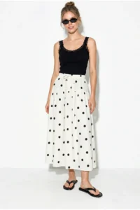Bianco Lucci Women's Polka Dot Elastic Waist Floor Detailed Maxi Skirt YE4527