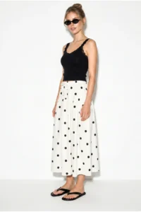Bianco Lucci Women's Polka Dot Elastic Waist Floor Detailed Maxi Skirt YE4527 - Image 2