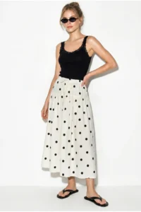 Bianco Lucci Women's Polka Dot Elastic Waist Floor Detailed Maxi Skirt YE4527 - Image 3