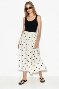 Bianco Lucci Women's Polka Dot Elastic Waist Floor Detailed Maxi Skirt YE4527 - Image 4