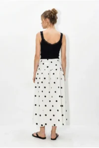 Bianco Lucci Women's Polka Dot Elastic Waist Floor Detailed Maxi Skirt YE4527 - Image 5
