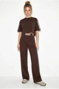 Bianco Lucci Women's Stripe Detailed Crop Blouse High Waist Modal Suit 4136 - Image 4