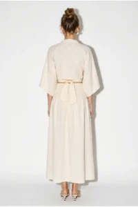 Bianco Lucci Women's Double-breasted Tie-Up Blouse with Gipe Detail Lined Skirt Muslin Cotton Suit 1059 - Image 5