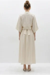 Bianco Lucci Women's Double-breasted Tie-Up Blouse with Gipe Detail Lined Skirt Muslin Cotton Suit 1059 - Image 6