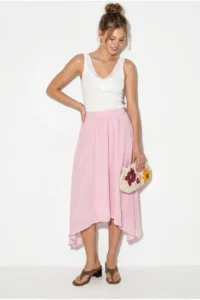 Bianco Lucci Women's 100% Cotton Elastic Waist Lined Asymmetrical Cut Muslin Crinkle Skirt 4761 - Image 3