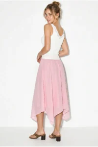 Bianco Lucci Women's 100% Cotton Elastic Waist Lined Asymmetrical Cut Muslin Crinkle Skirt 4761 - Image 5