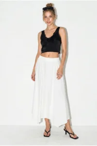Bianco Lucci Women's 100% Cotton Elastic Waist Lined Asymmetrical Cut Muslin Crinkle Skirt 4761 - Image 2