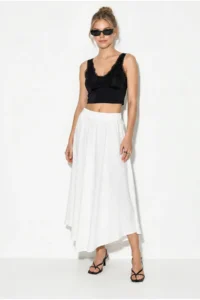 Bianco Lucci Women's 100% Cotton Elastic Waist Lined Asymmetrical Cut Muslin Crinkle Skirt 4761 - Image 3