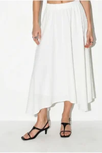 Bianco Lucci Women's 100% Cotton Elastic Waist Lined Asymmetrical Cut Muslin Crinkle Skirt 4761 - Image 4