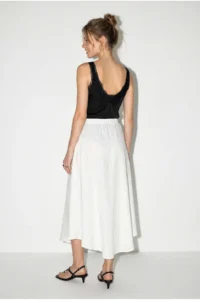 Bianco Lucci Women's 100% Cotton Elastic Waist Lined Asymmetrical Cut Muslin Crinkle Skirt 4761 - Image 5
