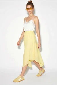 Bianco Lucci Women's 100% Cotton Elastic Waist Lined Asymmetrical Cut Muslin Crinkle Skirt 4761 - Image 2