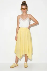 Bianco Lucci Women's 100% Cotton Elastic Waist Lined Asymmetrical Cut Muslin Crinkle Skirt 4761 - Image 3
