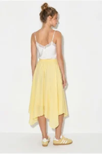 Bianco Lucci Women's 100% Cotton Elastic Waist Lined Asymmetrical Cut Muslin Crinkle Skirt 4761 - Image 4