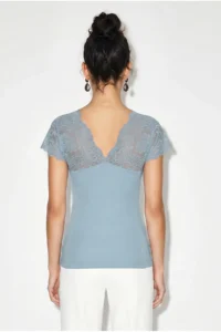 Bianco Lucci Women's Lace V-neck Bodycon Blouse 36012 - Image 5