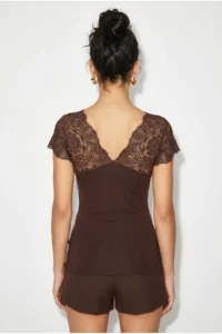 Bianco Lucci Women's Lace V-neck Bodycon Blouse 36012 - Image 5