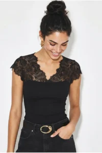 Bianco Lucci Women's Lace V-neck Bodycon Blouse 36012 - Image 3