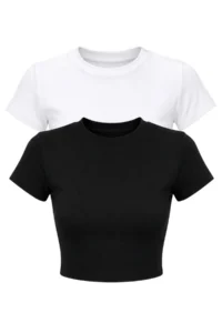 Bianco Lucci Women's Short Sleeve Crew Neck Crop T-Shirt