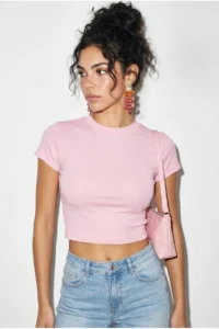 Bianco Lucci Women's Short Sleeve Crew Neck Crop T-Shirt
