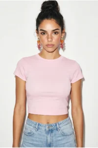Bianco Lucci Women's Short Sleeve Crew Neck Crop T-Shirt - Image 2