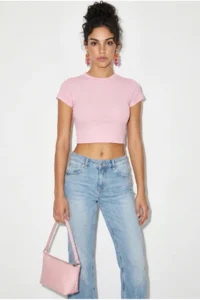 Bianco Lucci Women's Short Sleeve Crew Neck Crop T-Shirt - Image 3