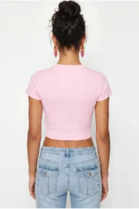 Bianco Lucci Women's Short Sleeve Crew Neck Crop T-Shirt - Image 5