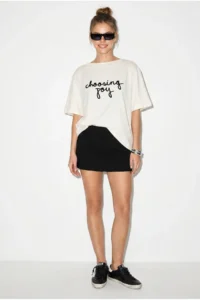 Bianco Lucci Women's Embroidered Text Embroidered Boat Neck T-Shirt - Image 2