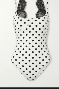 Olalook Women's Polka Dot White Strappy Lace Garnished Jersey Bodysuit - Image 4