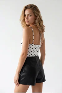 Olalook Women's Polka Dot White Strappy Lace Garnished Jersey Bodysuit - Image 5