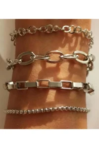 MagicStone Women Silver Color 4 Sets Kombin Bracelet Set