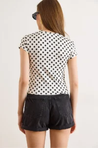 Olalook Women's White Crew Neck Polka Dot Polyamide Blouse - Image 6