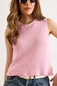 Olalook Women's Pink Crew Neck Sleeveless Cotton Content Blouse - Image 3
