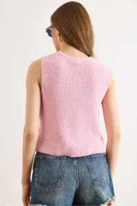 Olalook Women's Pink Crew Neck Sleeveless Cotton Content Blouse - Image 6