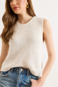 Olalook Women's White Crew Neck Sleeveless Cotton Content Blouse - Image 3
