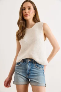 Olalook Women's White Crew Neck Sleeveless Cotton Content Blouse - Image 4
