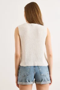 Olalook Women's White Crew Neck Sleeveless Cotton Content Blouse - Image 5