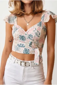 Olalook Women's Ecru Side Zipper Crop Crepe Blouse - Image 3
