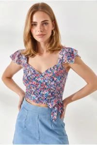 Olalook Women's Multicolored Side Zipper Crop Crepe Blouse