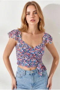Olalook Women's Multicolored Side Zipper Crop Crepe Blouse - Image 3