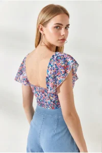 Olalook Women's Multicolored Side Zipper Crop Crepe Blouse - Image 6
